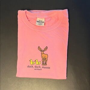 Comfort Colors Pink Tee with Moose and Ducks “Duck Duck Moose”